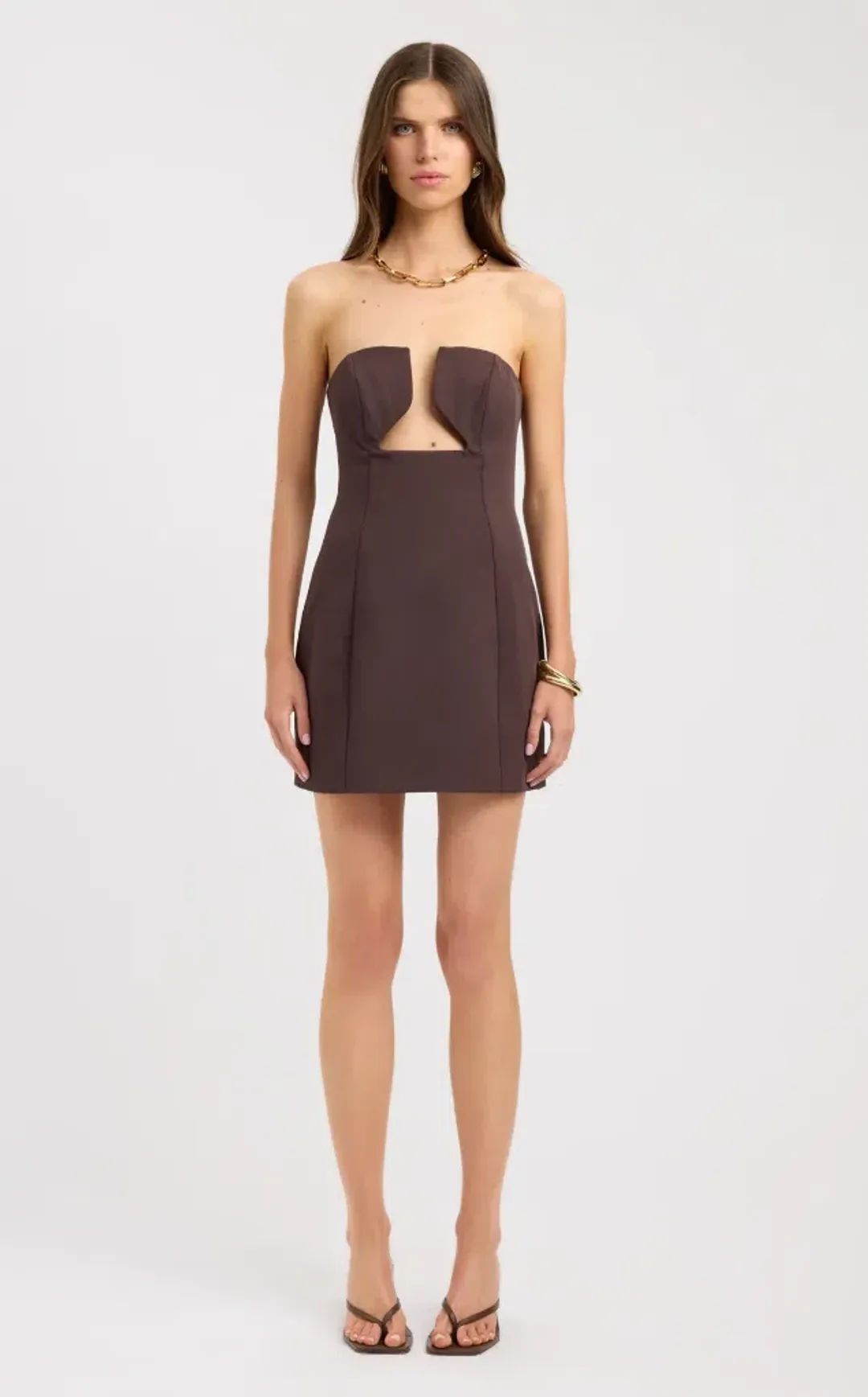 Kookai Ariel Low Cut Mini Dress Brown Size 10 for rent on The Volte - main image