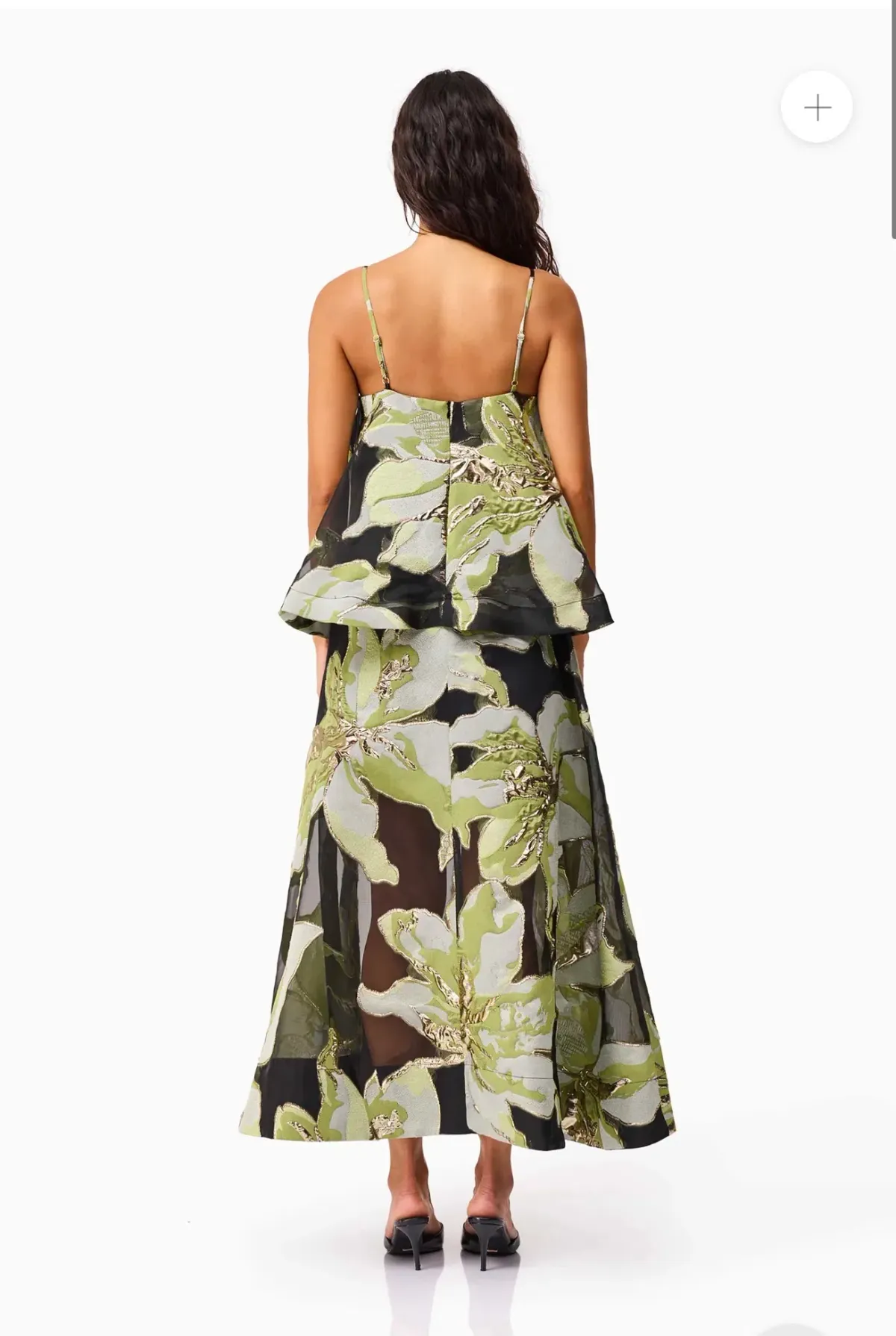 Elliat Elysia Tiered Gown in Black & Green Floral Size XL - Image 2