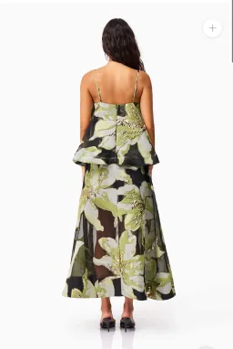 Elliat Elysia Tiered Gown in Black & Green Floral Size XL for rent on The Volte - image 2
