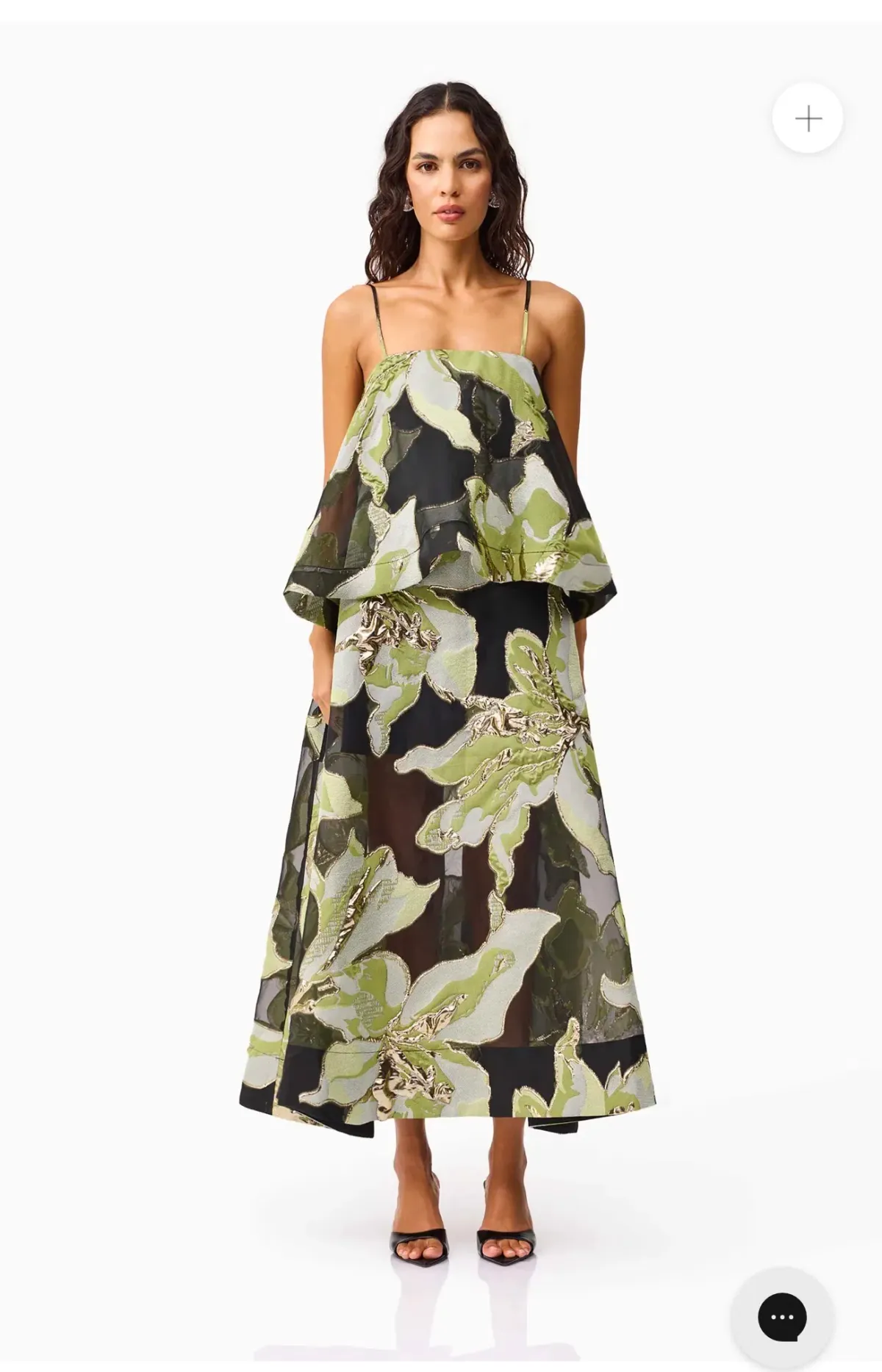 Elliat Elysia Tiered Gown in Black & Green Floral Size XL for rent on The Volte - main image
