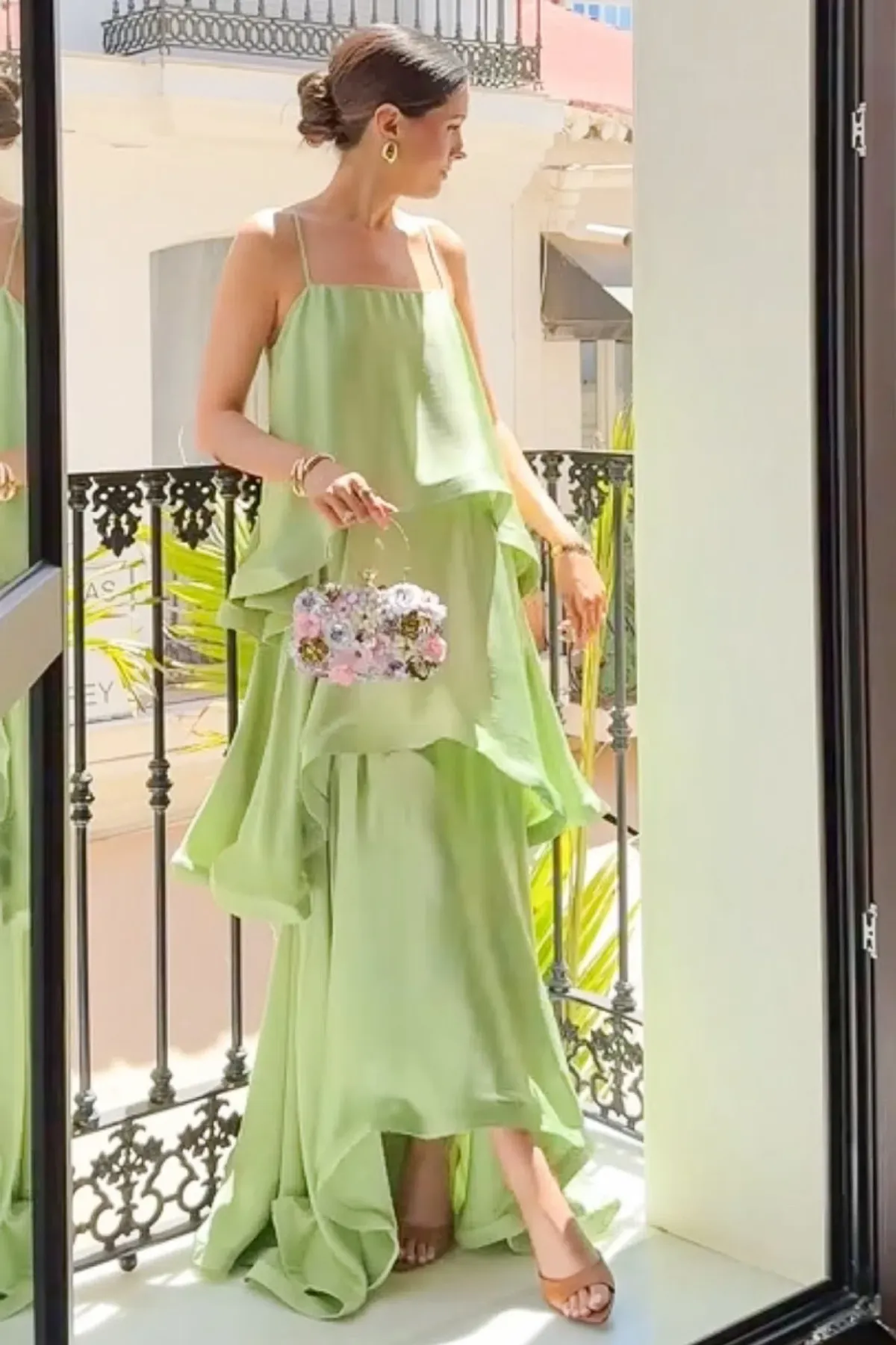 Elliatt Tilly Tiered Dress in Green Size S/AU 8 - Image 1