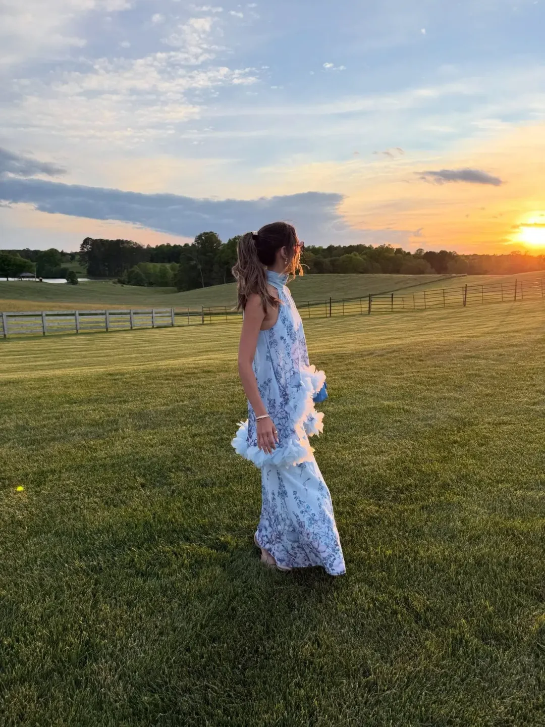 Elliatt Tulsia Floral Cape Maxi Dress in Blue Size S/AU 8 for rent on The Volte - main image