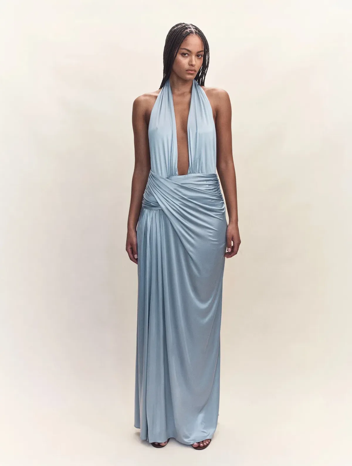 Courtney Zheng Selene Plunge Jersey Gown Blue size 8 - Image 1
