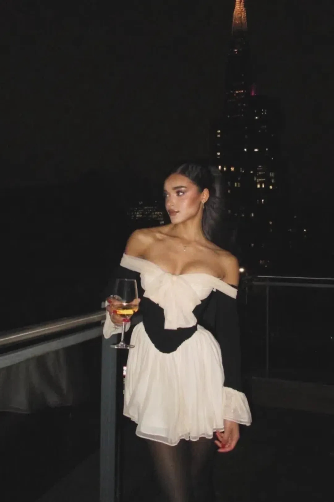 House of CB Alana Black & White Off Shoulder Dress Size S for rent on The Volte - main image