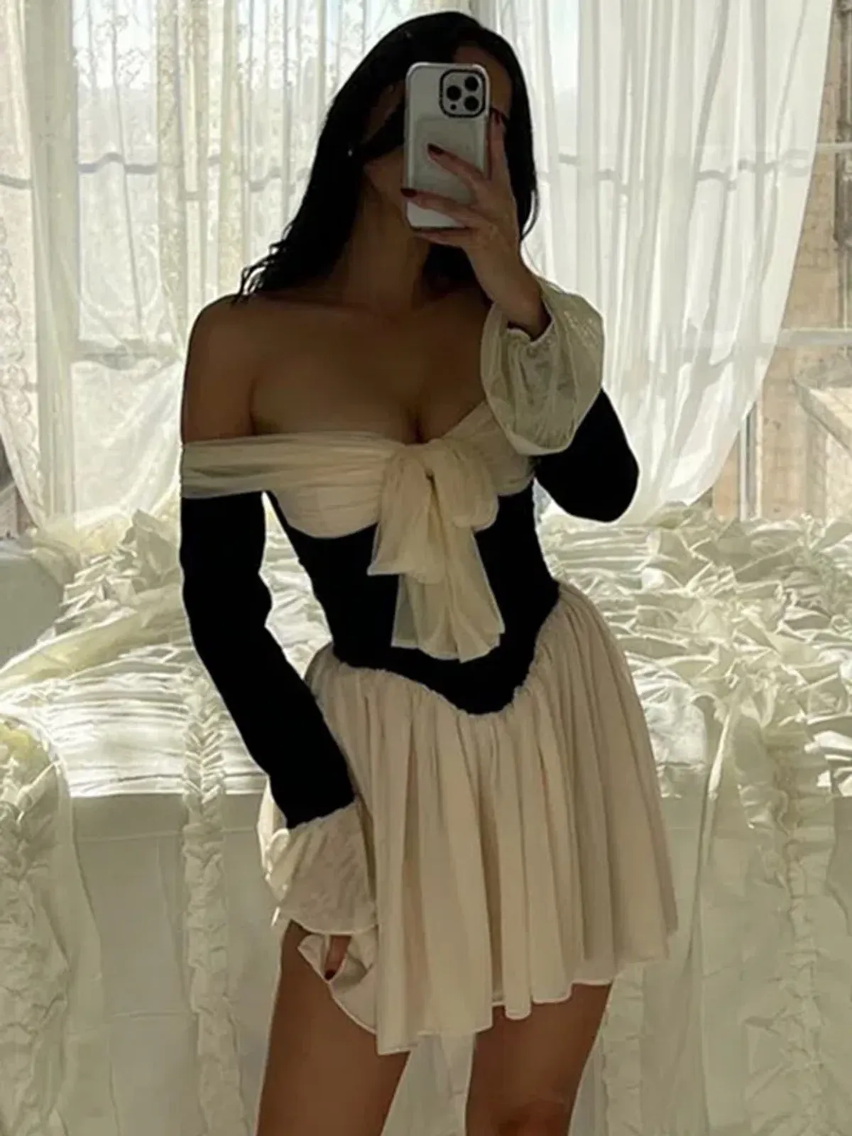 House of CB Alana Black & White Off Shoulder Dress Size S - Image 1