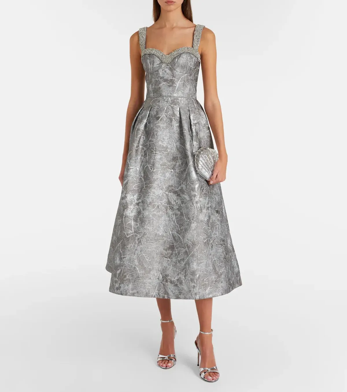 Rebecca Vallance Sterling Metallic-Effect Jacquard Cocktail Dress Silver Size 16 - Image 1