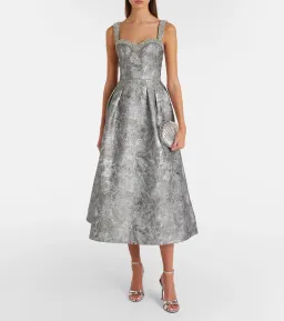 Rebecca Vallance Sterling Metallic-Effect Jacquard Cocktail Dress Silver Size 16 for rent on The Volte - image 1