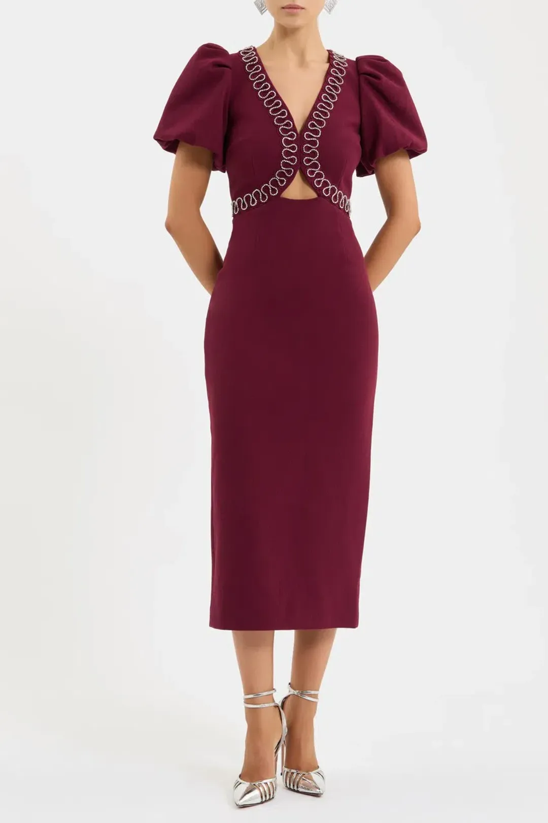 Rebecca Vallance Cava Midi Dress Wine Size 12 for rent on The Volte - main image