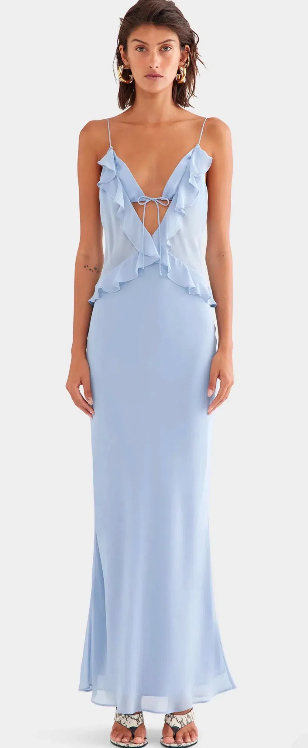 Venroy - Silk Bralette Ruffle Maxi Dress for rent on The Volte - main image