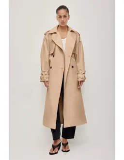 AJE STUDIO Aston Long Belted Trench Coat Size 10 Sandstone for rent on The Volte - image 1