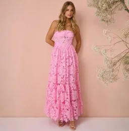 Leo Lin Emilia Lace Bustier Midi Dress Candy Pink AU 14 for rent on The Volte - image 1