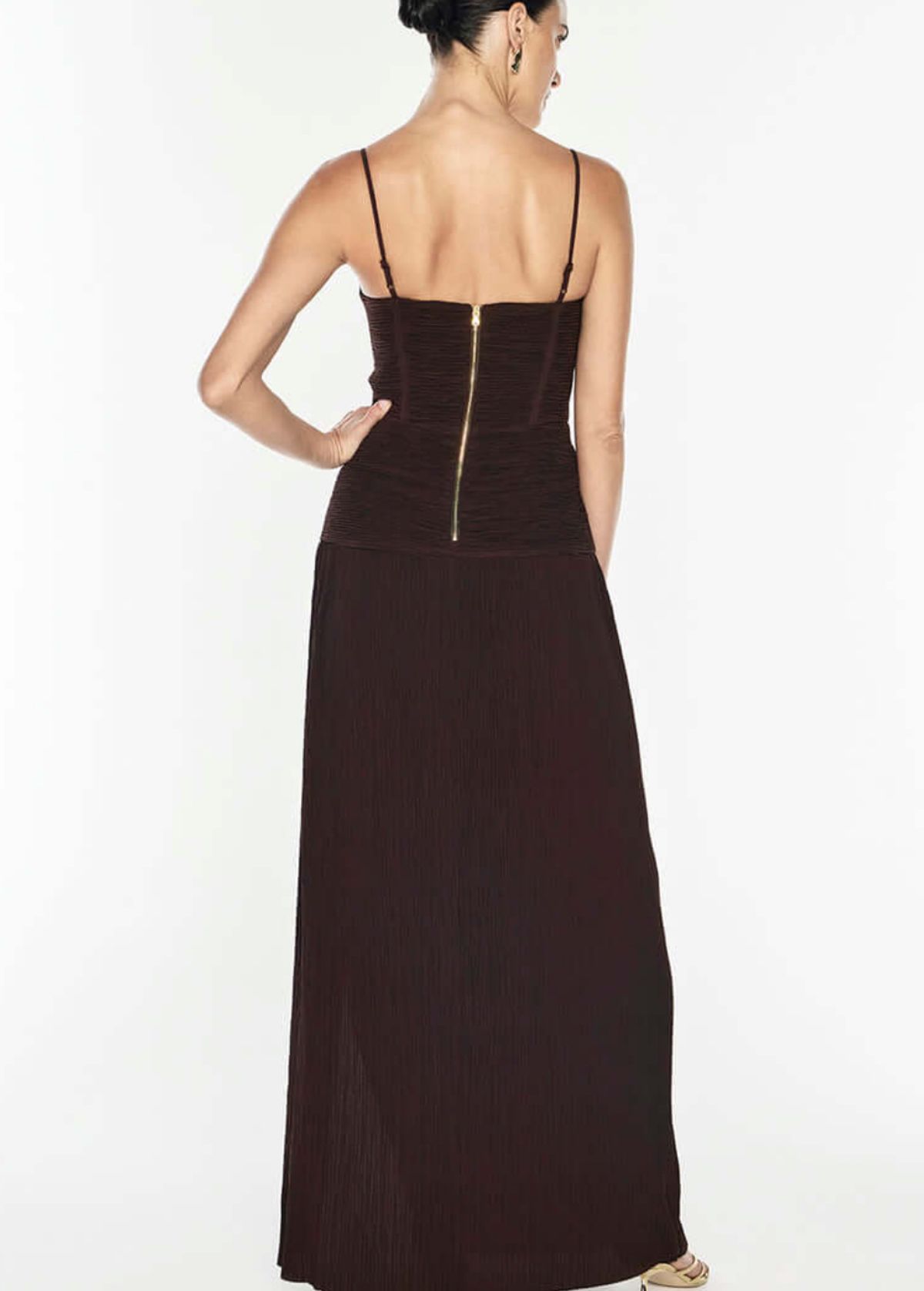MANNING CARTELL DOUBLE TIME PLEAT MAXI DRESS DARK CHOCOLATE BROWN SIZE 10 - Image 4