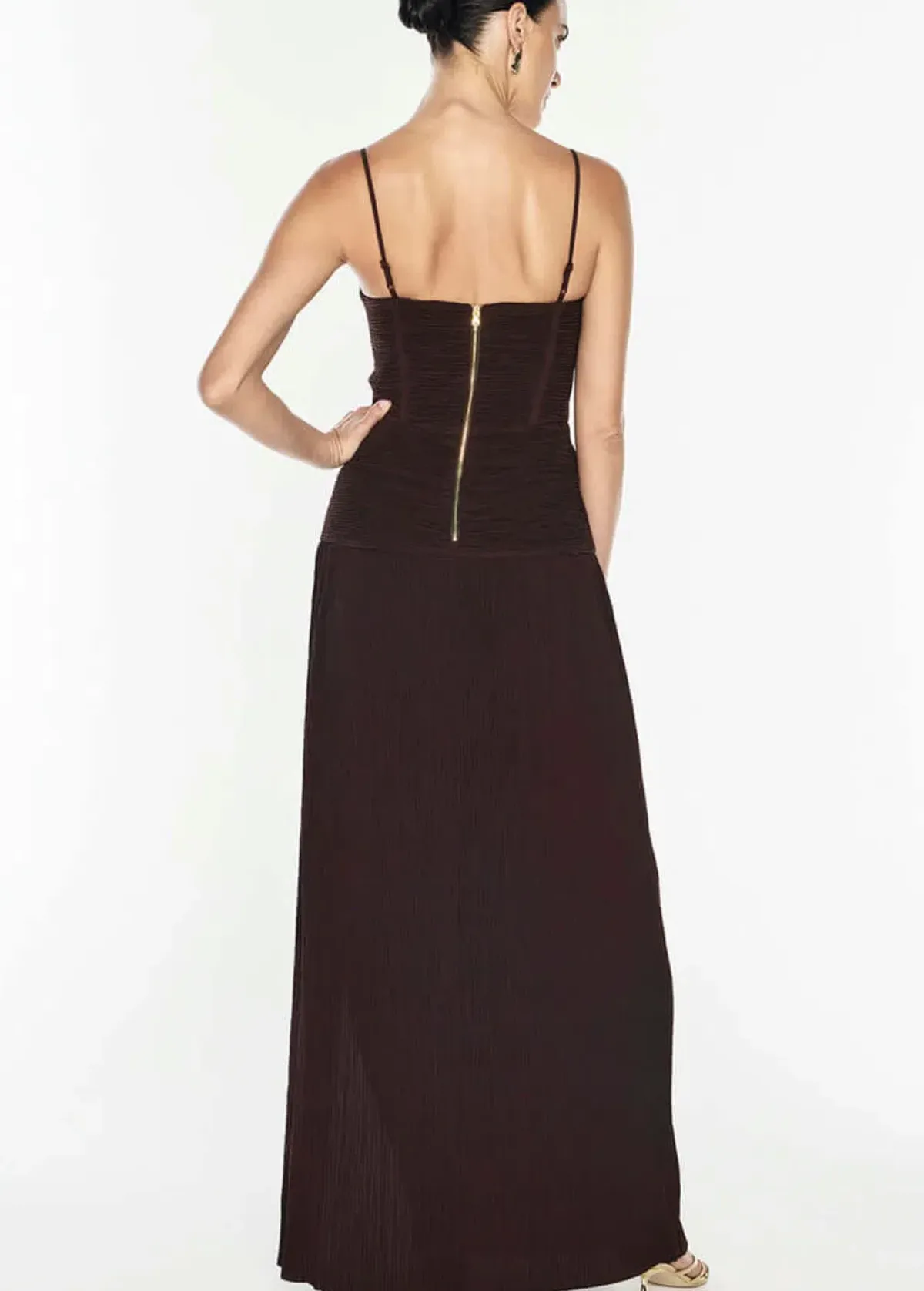 MANNING CARTELL DOUBLE TIME PLEAT MAXI DRESS DARK CHOCOLATE BROWN SIZE 10 - Image 4