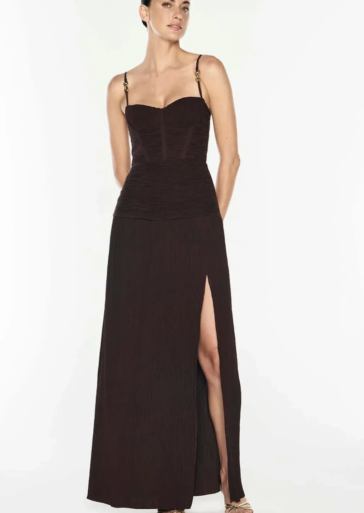 Manning Cartell Double Time Pleat Maxi Dress Dark Chocolate Brown Size 12 - Image 3