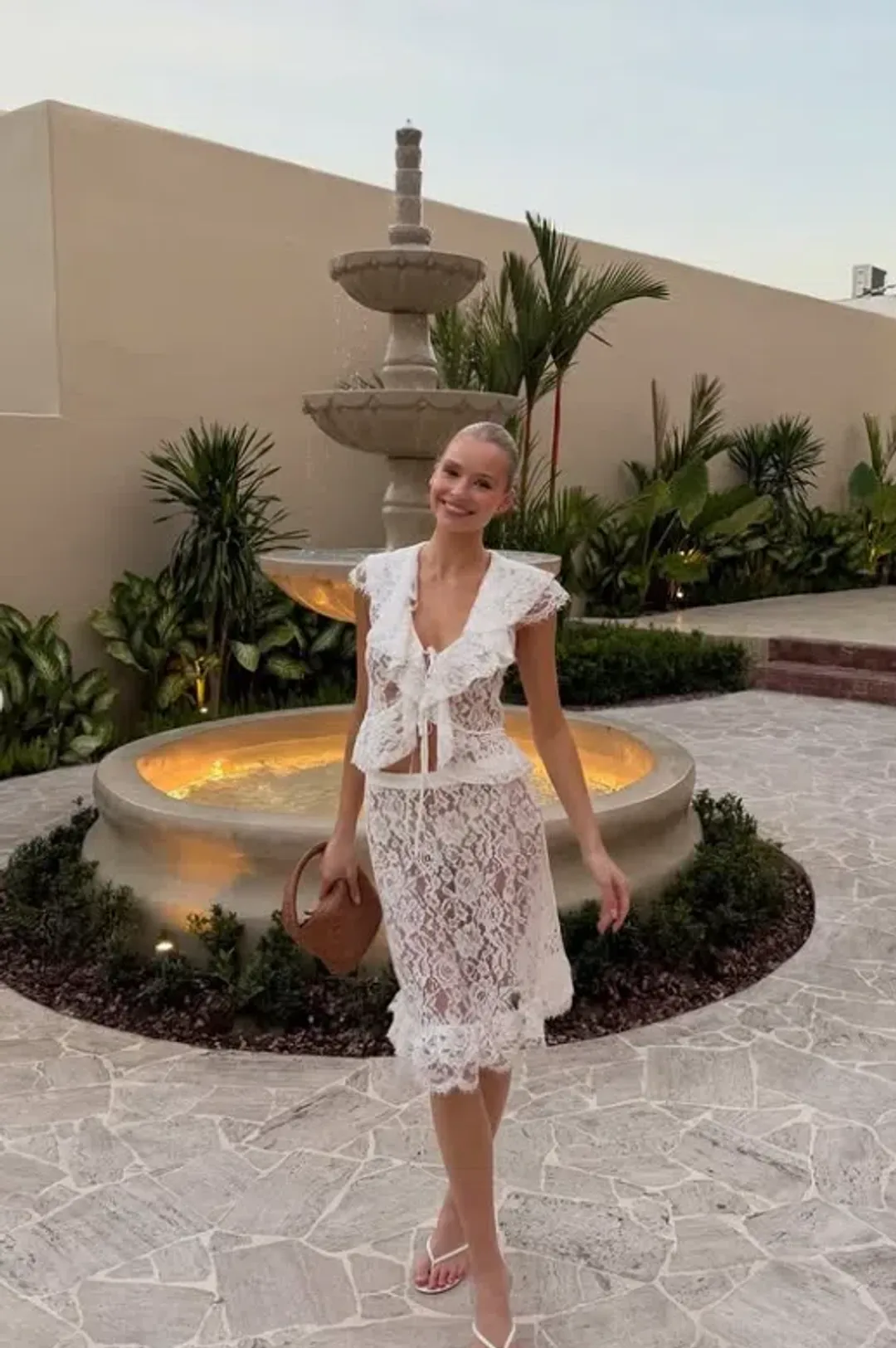 Harper Lu Frill Lace Set Cardigan Cap Sleeve and Midi Skirt Size Small for rent on The Volte - main image