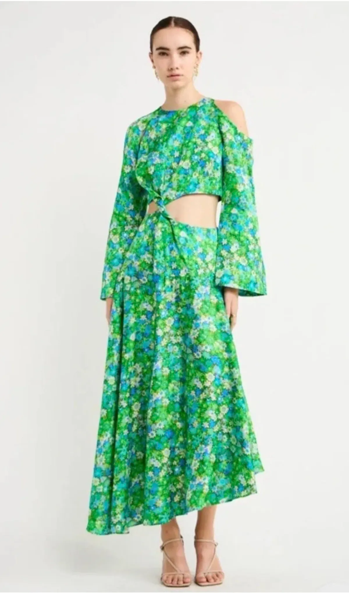 Alemais Cassandra Green Floral Cut Out Midi Dress Size 6 - Image 2