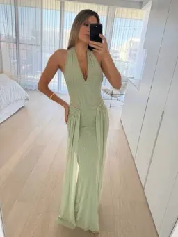 Bec & Bridge Juniper Halter Maxi Dress in Pistachio Size 8 for rent on The Volte - image 2