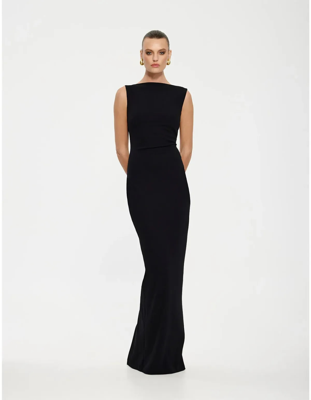 Effie Kats Verona Stretch Crepe Floor Length Gown Size 10 AU Black - Image 1