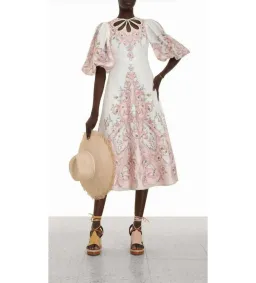 Zimmermann Jeannie Keyhole Midi Dress in Pink Poppy Size 3 / AU 14 for rent on The Volte - image 1