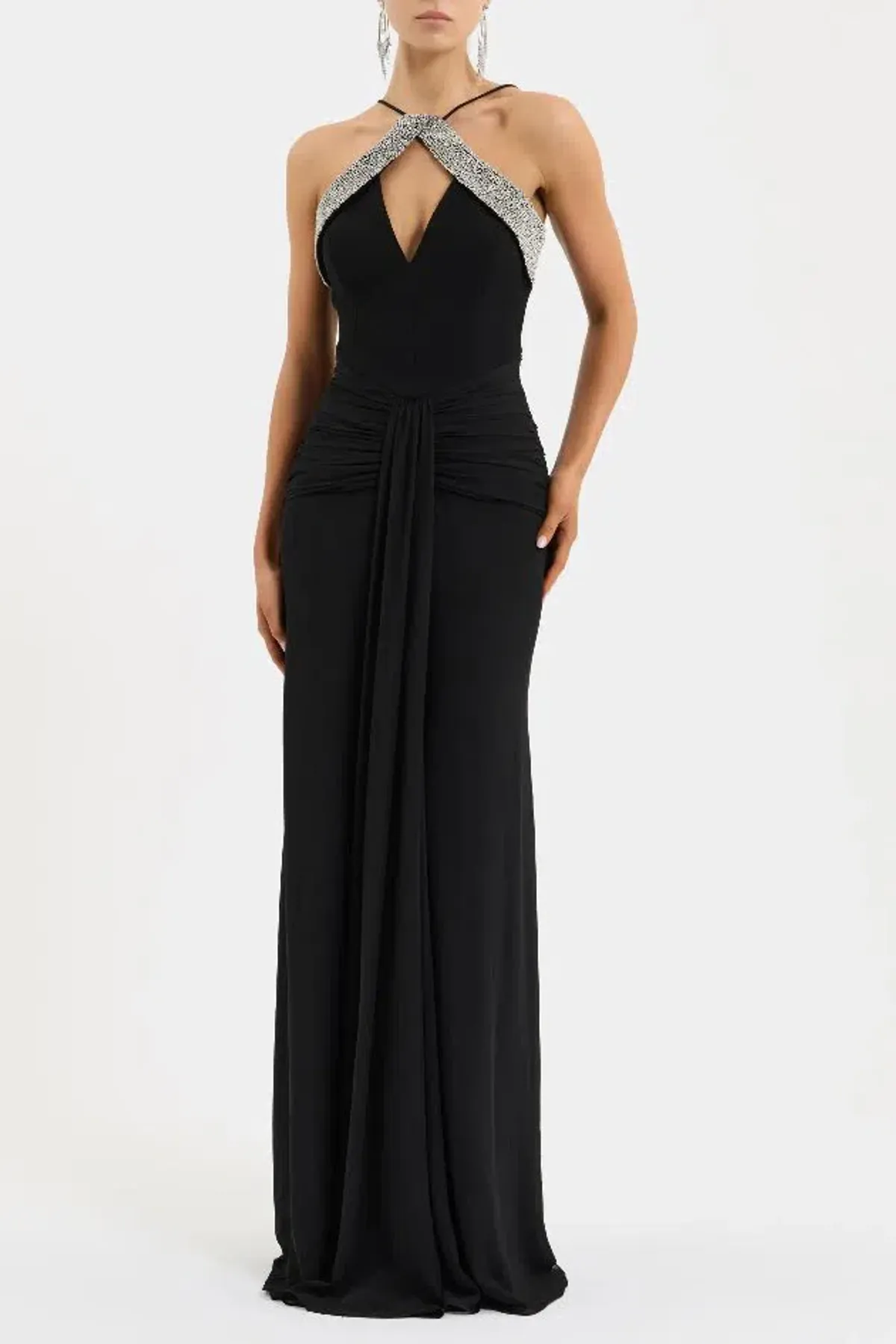 🖤 BRAND NEW REBECCA VALLANCE Astros Gown - Size 8 AU - Black Embellished Maxi Dress 🖤 - Image 1
