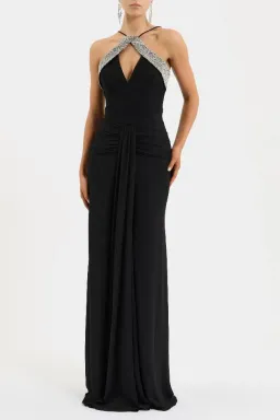 🖤 BRAND NEW REBECCA VALLANCE Astros Gown - Size 8 AU - Black Embellished Maxi Dress 🖤 for rent on The Volte - image 1