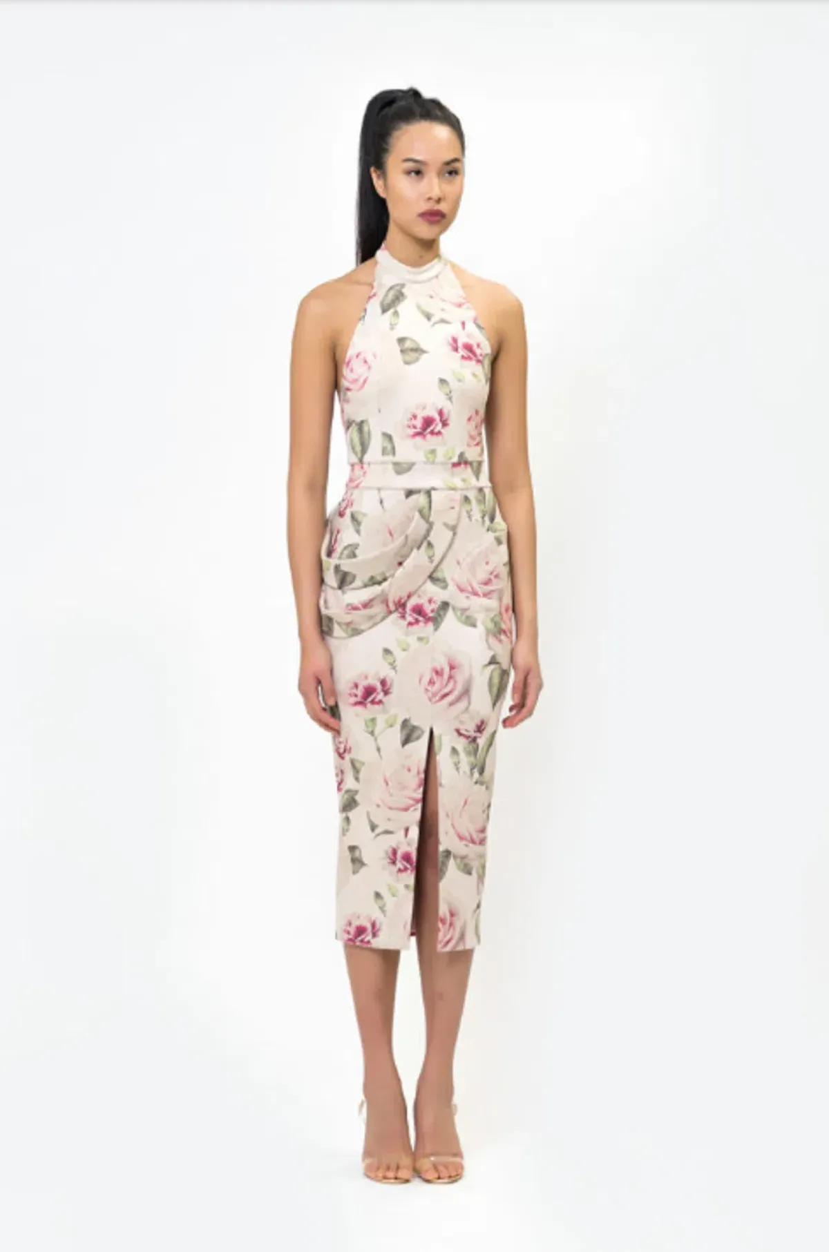 Zhivago Dress | Size AU 10 Midi Springtime Rose Blush Halter - Image 1