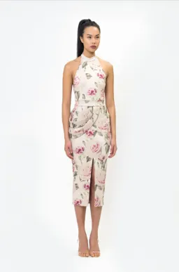 Zhivago Dress | Size AU 10 Midi Springtime Rose Blush Halter for rent on The Volte - image 1