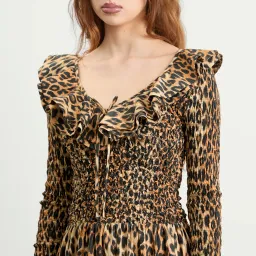 DAMSON MADDER HARPER SHIRRED MIDI DRESS In Leopard for rent on The Volte - image 7