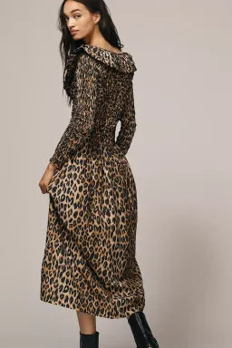 DAMSON MADDER HARPER SHIRRED MIDI DRESS In Leopard for rent on The Volte - image 3