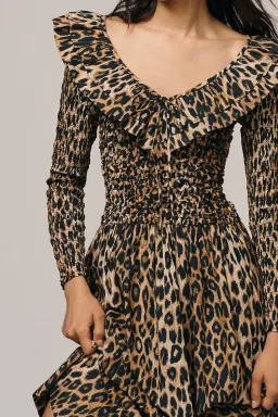 DAMSON MADDER HARPER SHIRRED MIDI DRESS In Leopard for rent on The Volte - image 2