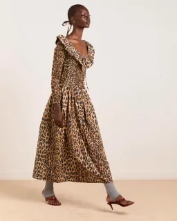 DAMSON MADDER HARPER SHIRRED MIDI DRESS In Leopard for rent on The Volte - image 6