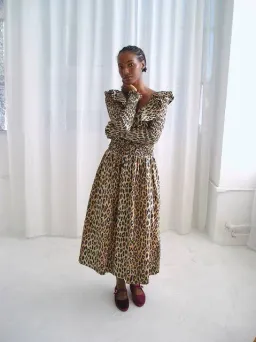 DAMSON MADDER HARPER SHIRRED MIDI DRESS In Leopard for rent on The Volte - image 11