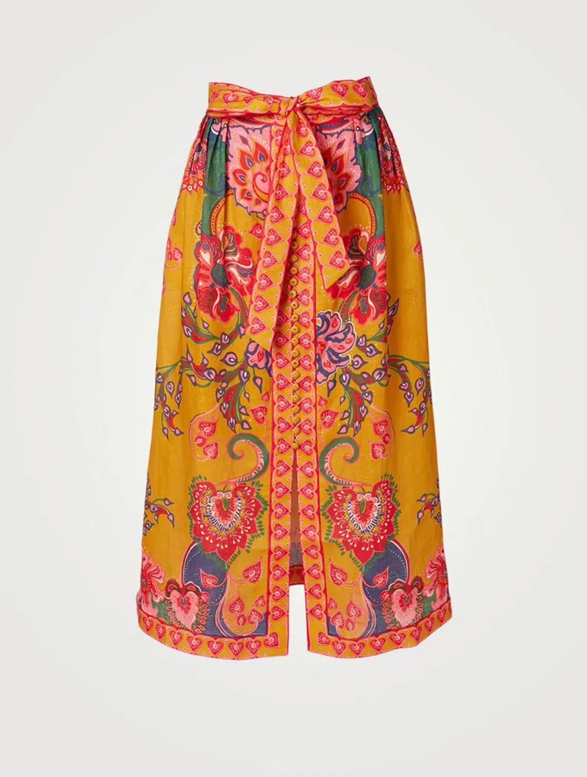 Zimmermann Lovestruck Buttoned Midi Skirt in Gold Paisley Floral Size 12 - Image 3