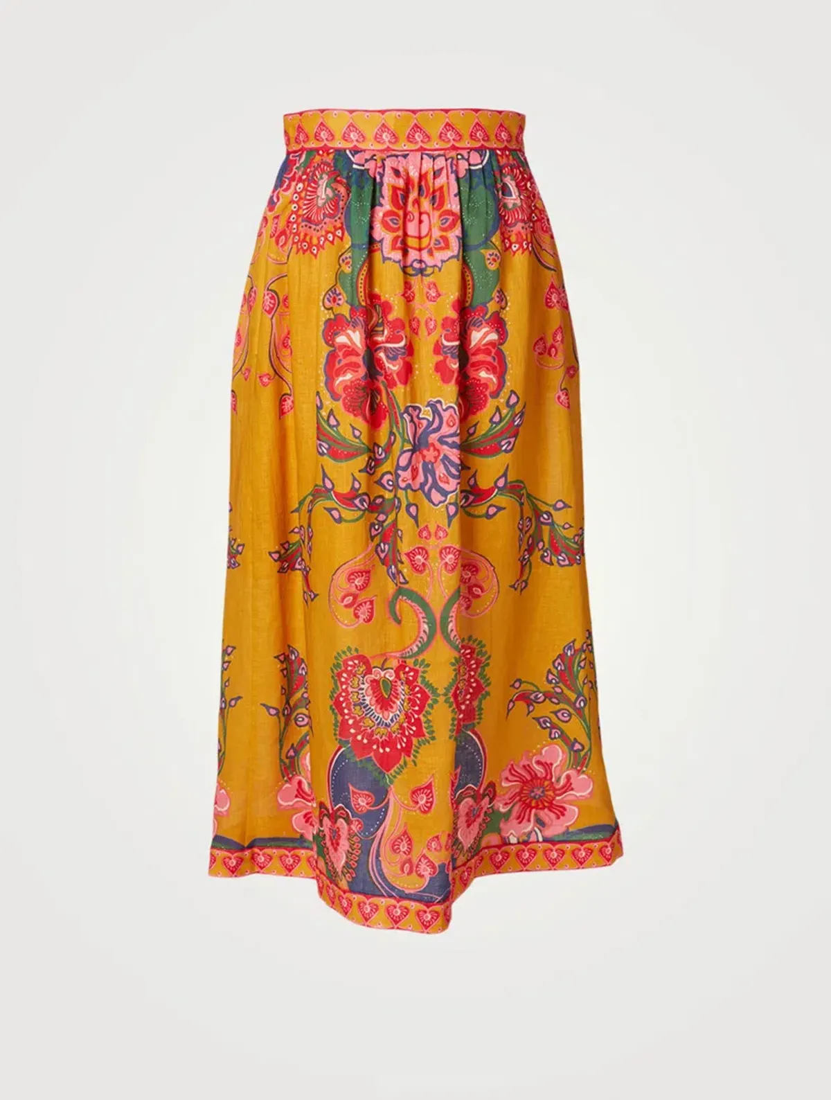 Zimmermann Lovestruck Buttoned Midi Skirt in Gold Paisley Floral Size 12 - Image 4