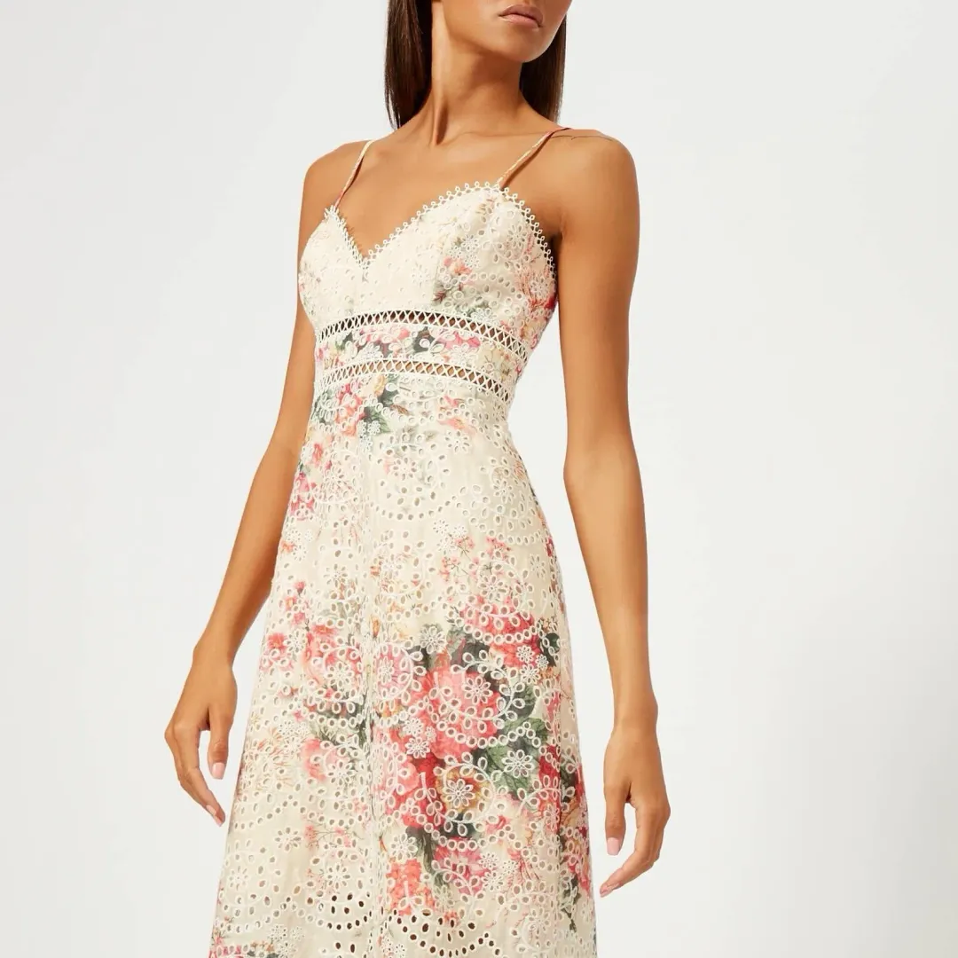 ZIMMERMANN Laelia Diamond Bralette Linen Midi Dress 0 Size 0 - 8 AU, Floral Lace outfit for rent on The Volte - main image