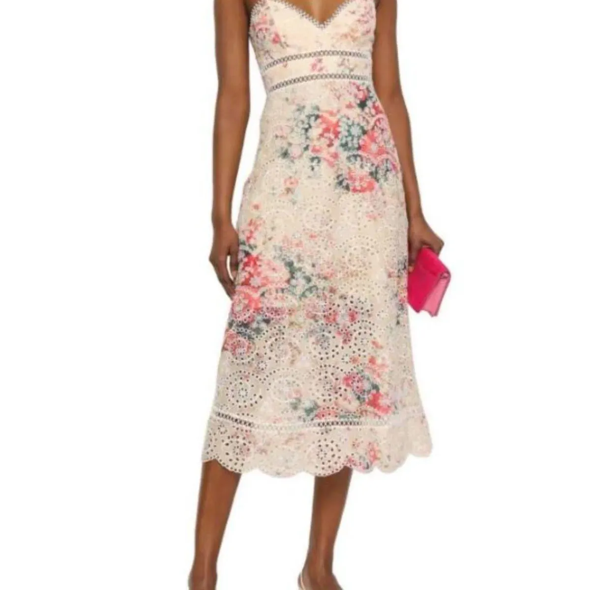 ZIMMERMANN Laelia Diamond Bralette Linen Midi Dress 0 Size 0 - 8 AU, Floral Lace outfit - Image 3