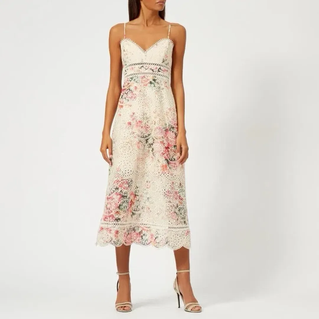 ZIMMERMANN Laelia Diamond Bralette Linen Midi Dress 0 Size 0 - 8 AU, Floral Lace outfit for rent on The Volte - main image