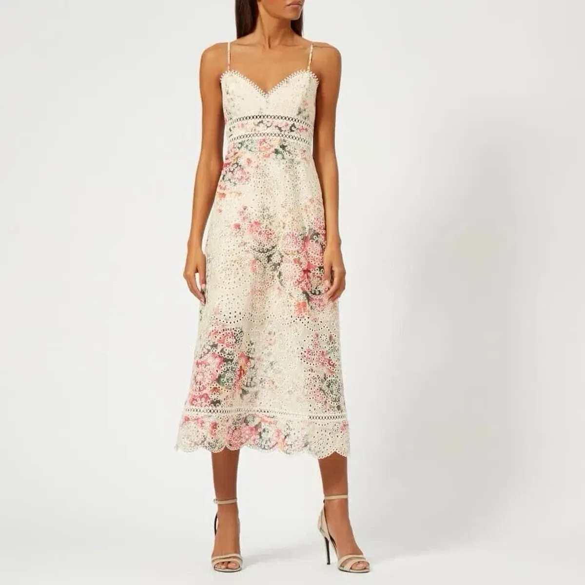 ZIMMERMANN Laelia Diamond Bralette Linen Midi Dress 0 Size 0 - 8 AU, Floral Lace outfit for rent on The Volte - main image