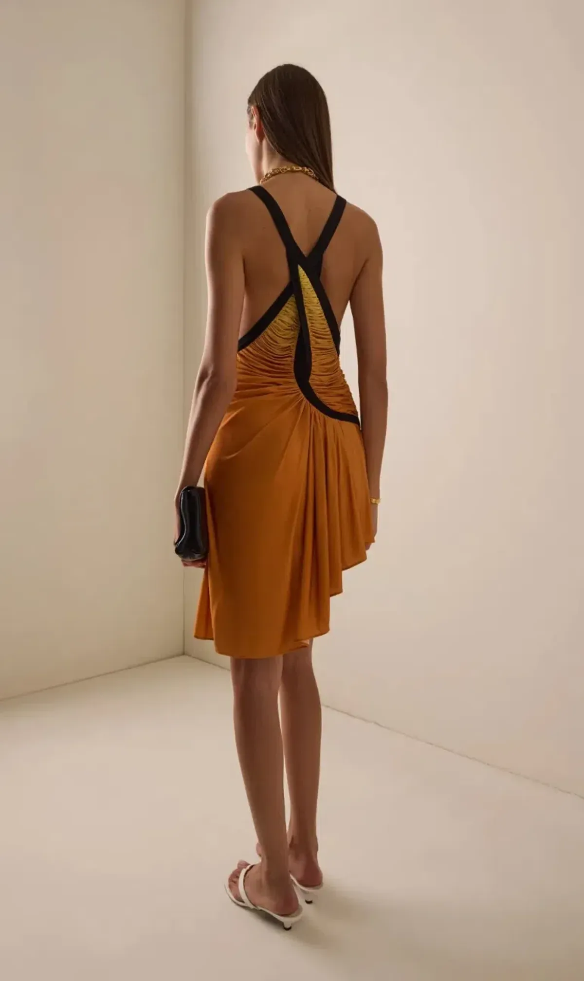 Christopher Esber Exclusive La Isla Suspended Jersey Mini Dress Orange AU 8 - Image 3