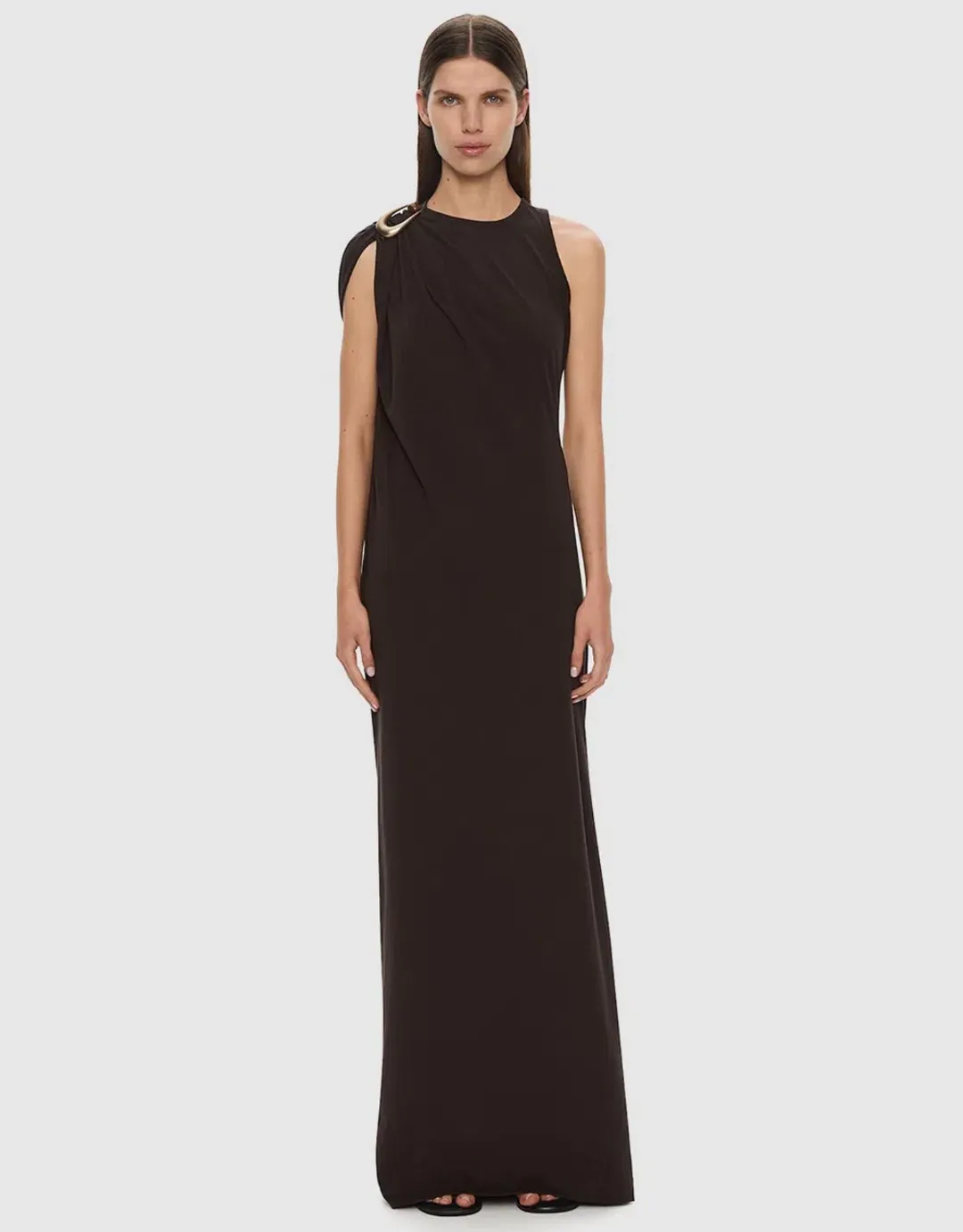 Christopher Esber STONE PIN COLUMN TEE MAXI DRESS ESPRESSO BROWN AU 6 for rent on The Volte - main image