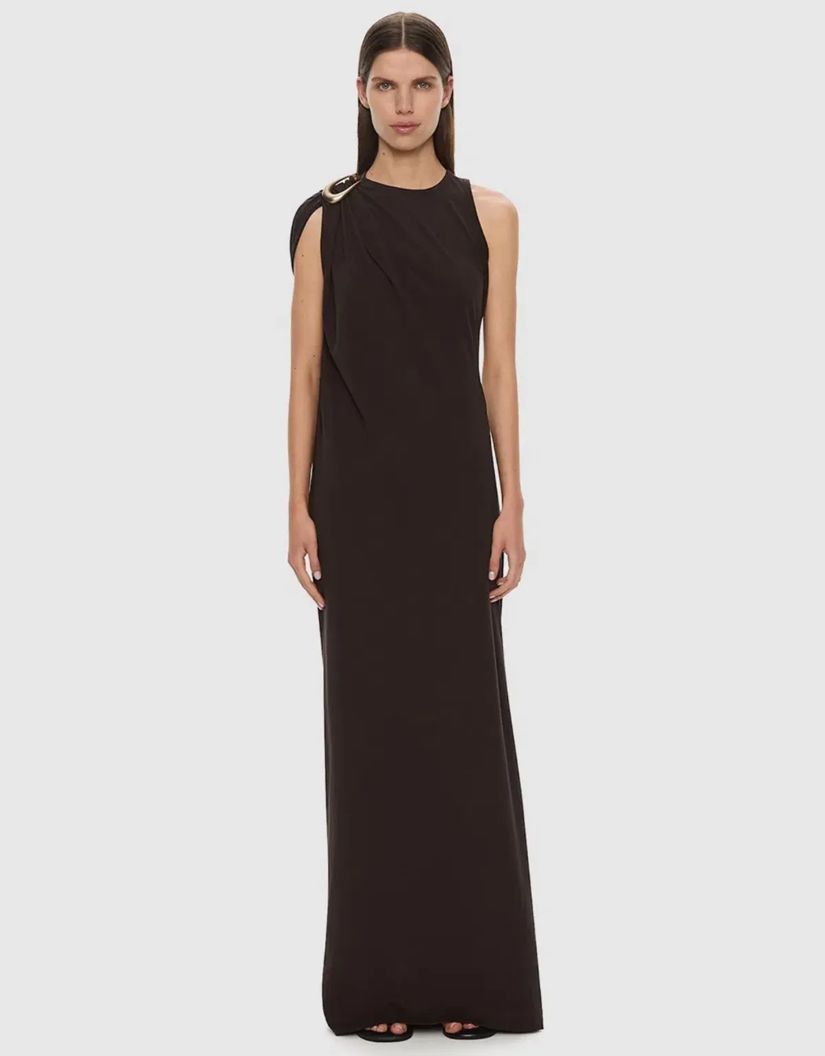 Christopher Esber STONE PIN COLUMN TEE MAXI DRESS ESPRESSO BROWN AU 6 for rent on The Volte - main image