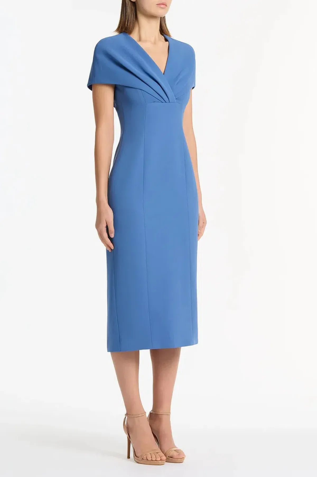 Carla Zampatti Atlas Crepe Tuck Midi Dress Blue Size 10 - Image 2