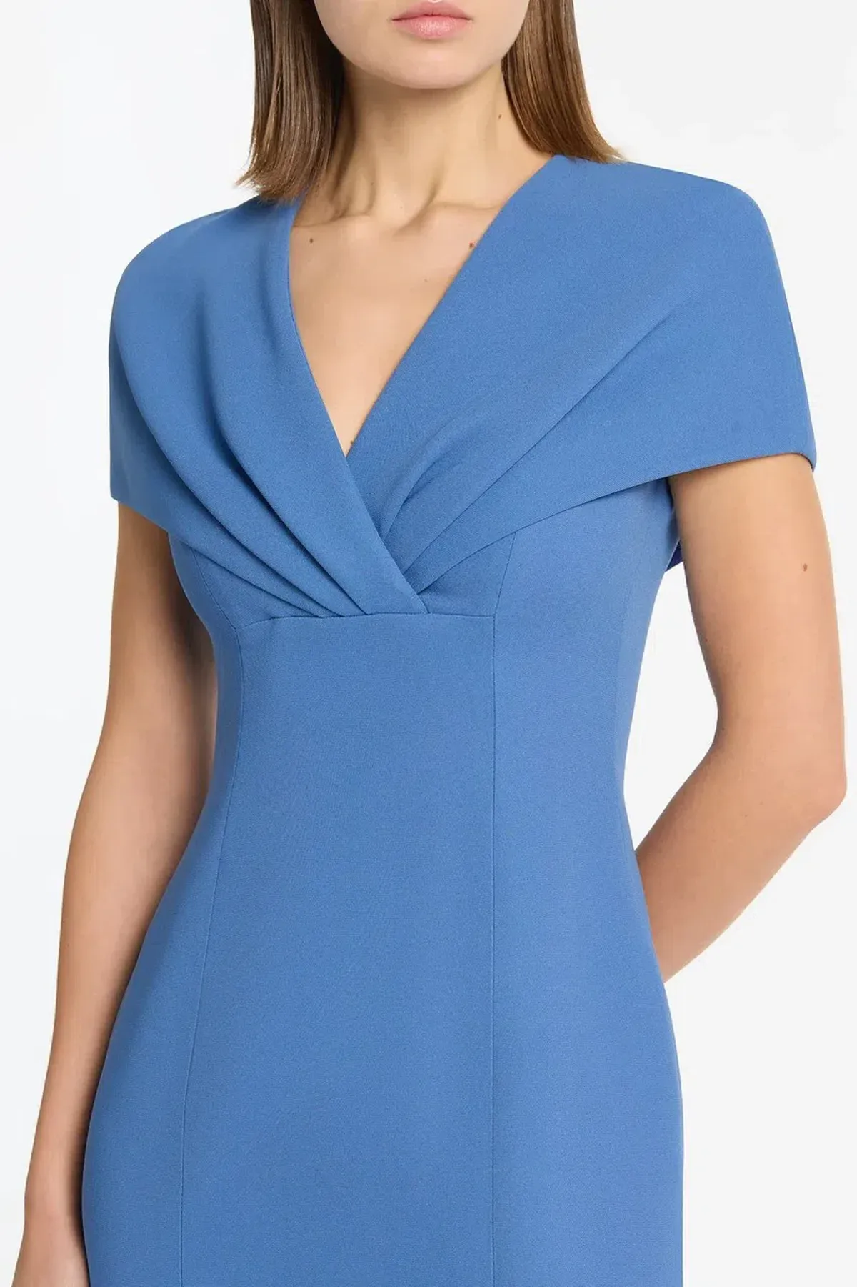 Carla Zampatti Atlas Crepe Tuck Midi Dress Blue Size 10 - Image 3
