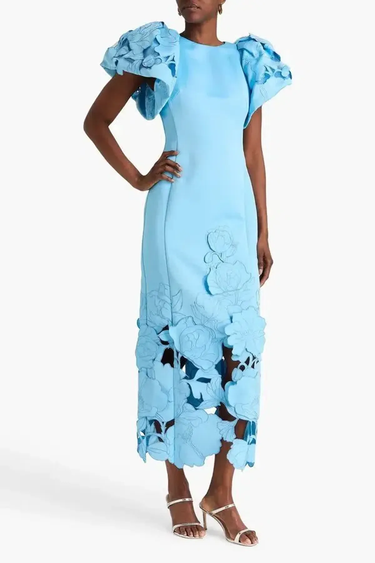 Leo Lin Lucinda Puff-Sleeve Appliqué Maxi Dress Blue Size 14 for rent on The Volte - main image