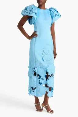 Leo Lin Lucinda Puff-Sleeve Appliqué Maxi Dress Blue Size 14 for rent on The Volte - image 1