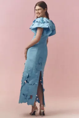 Leo Lin Lucinda Puff-Sleeve Appliqué Maxi Dress Blue Size 14 for rent on The Volte - image 6