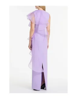 Carla Zampatti Lilac Purple Crepe Ruffle Shoulder Gown Size 12 for rent on The Volte - image 2