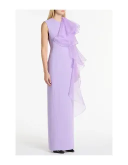 Carla Zampatti Lilac Purple Crepe Ruffle Shoulder Gown Size 12 for rent on The Volte - image 3
