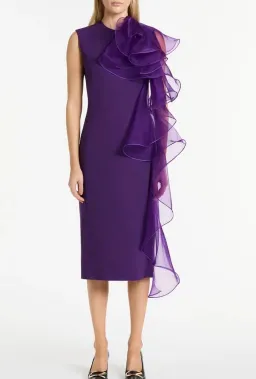 Carla Zampatti Purple Crepe Ruffle Shoulder Dress Size 14 for rent on The Volte - image 3