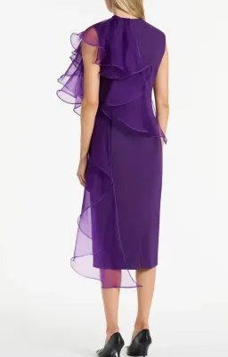 Carla Zampatti Purple Crepe Ruffle Shoulder Dress Size 14 for rent on The Volte - image 2